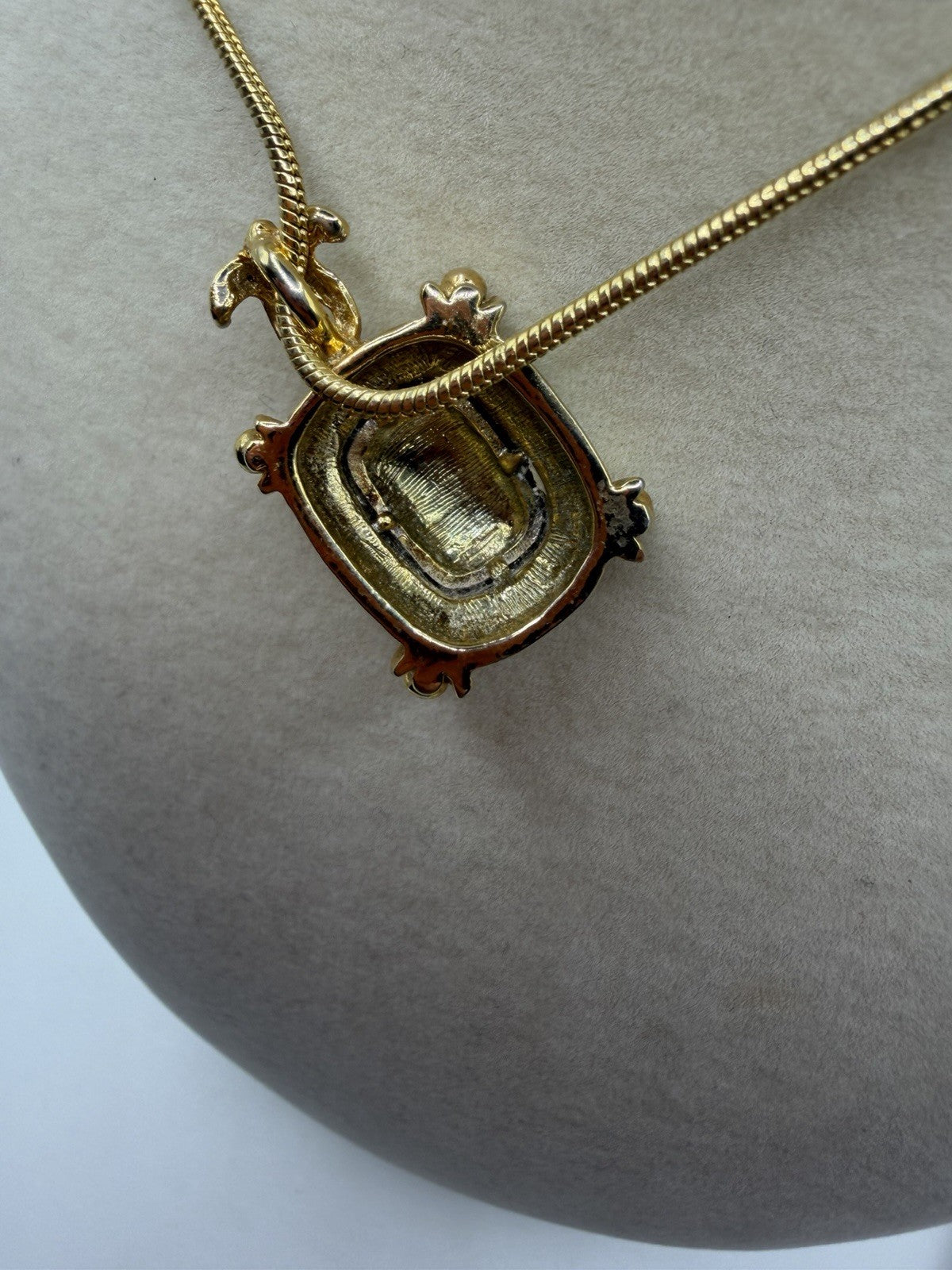 Amazing Vintage Pendant Rhinestone Domed Micro Pave Crystal Necklace Gold Tone