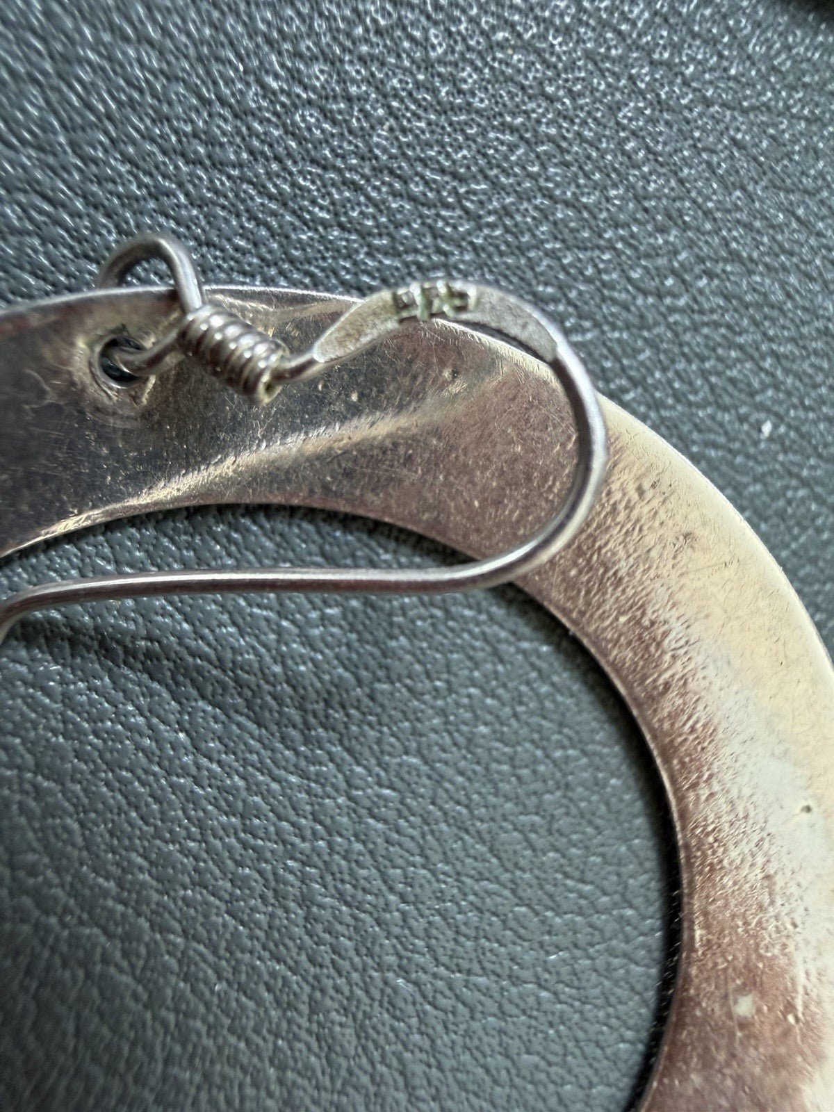 Vintage Signed Sterling Silver 925 Shepherd Hook Hammered Hoop Earrings