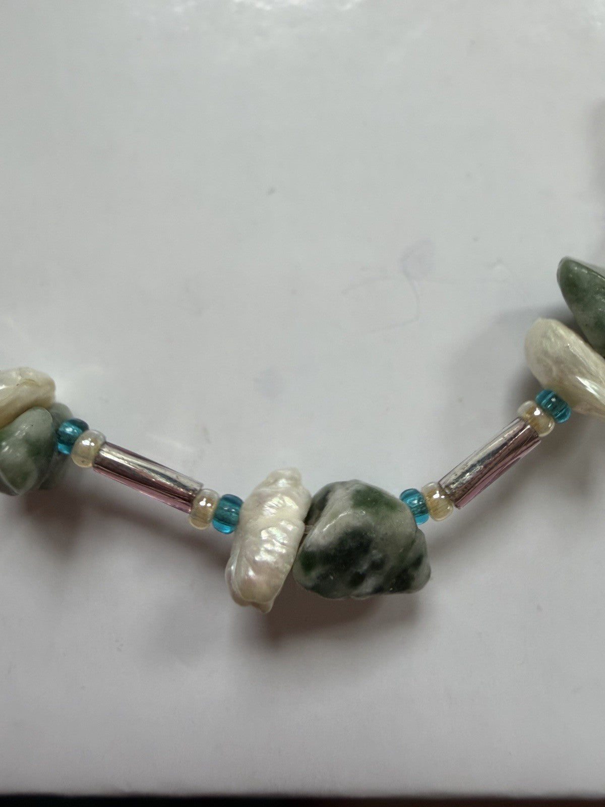 Dainty Pearl And Jadeite (?) Bracelet With Barrel Clasp
