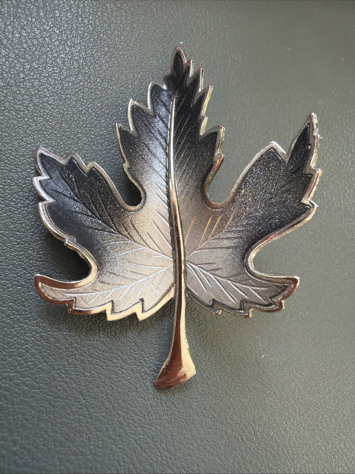 Vintage Maple Leaf Brooch Pin Two-Tone Silver Blue Tone Autumn Jewelry