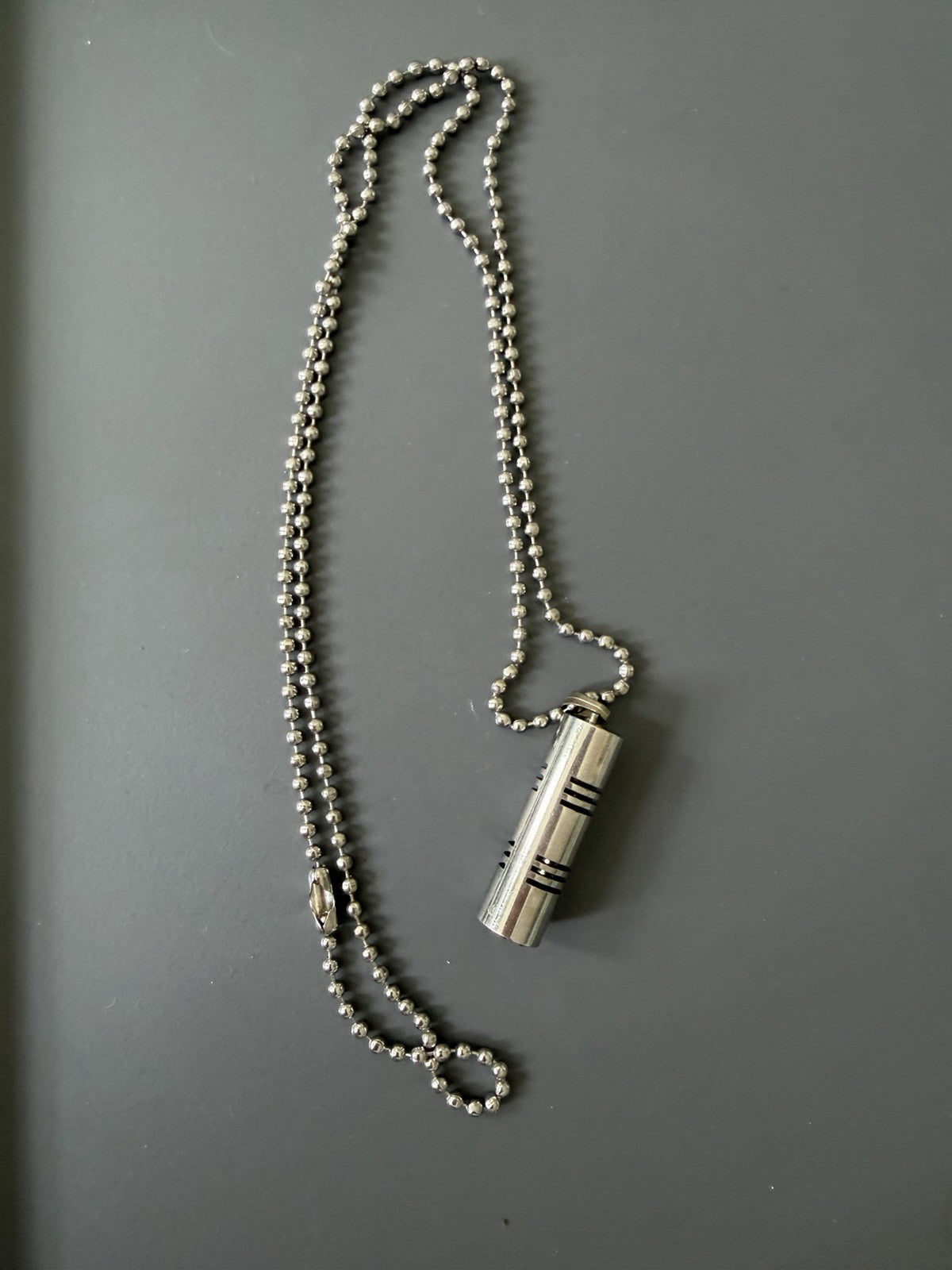 Silver Toned Cylinder Capsule Pendant Ball Chain Necklace Men Women USA