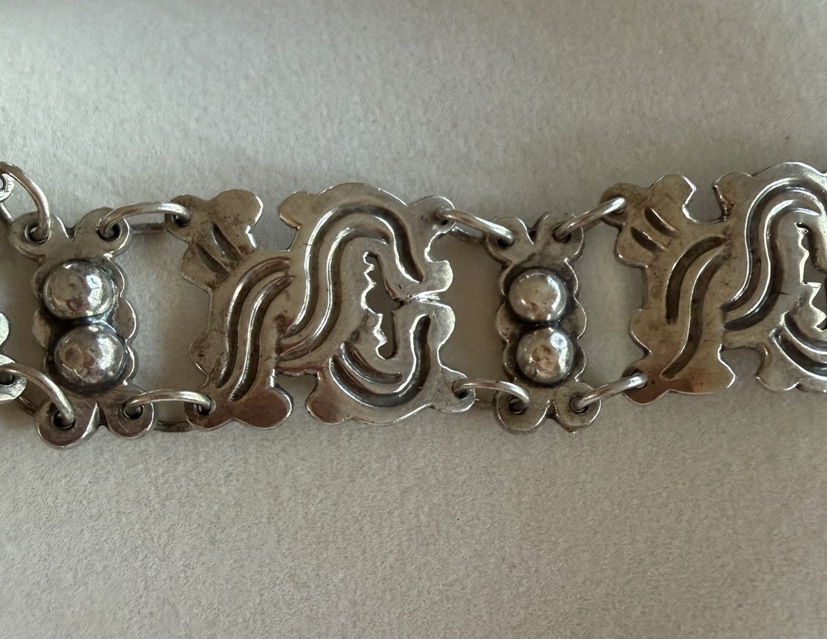 Vintage Taxco Mexico Sterling Silver Heavy Bird Link Bracelet Signed Numbered 7”