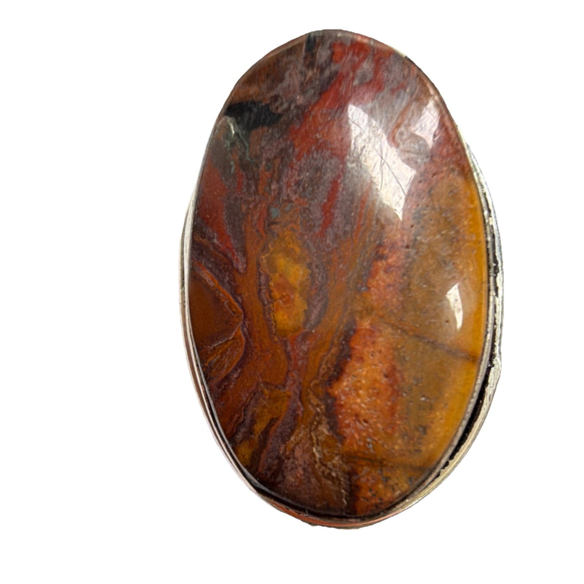 Oval Jasper Cocktail Ring Brown Red Yellow Size 7 Bezel Setting