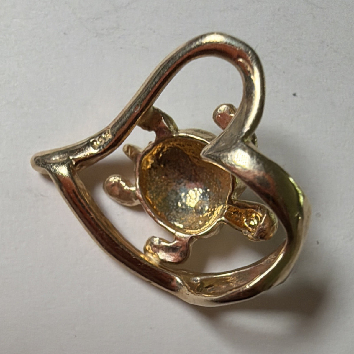 14K Yellow Gold Turtle Pendant Heart Sea Turtle Diamond Cut Charm