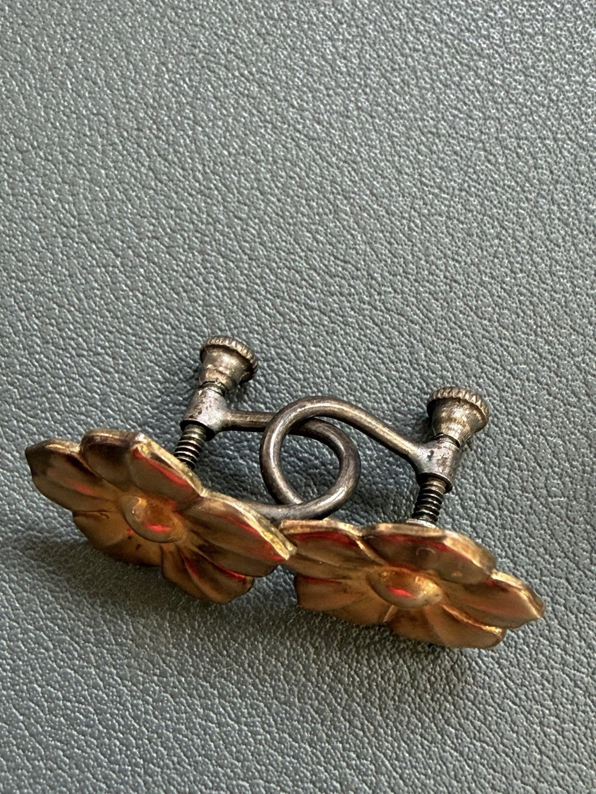 Symmetalic sterling and 14k Rose Flower gold screwback vintage earrings