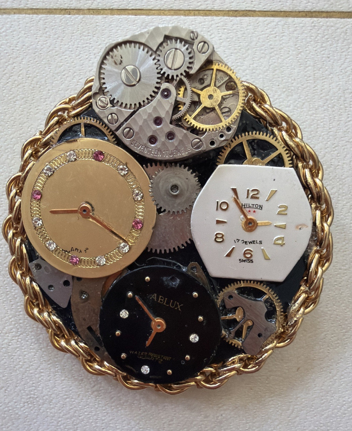 Vintage Handmade Unique Watch Face & Parts Brooch Pin