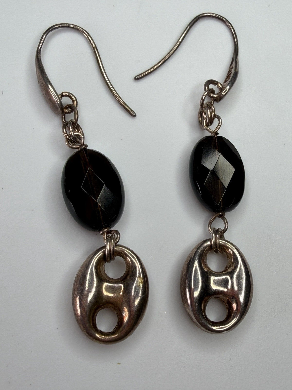 Designer Italy Sterling Silver 925 Smoky Quartz Modernist Dangle Earrings