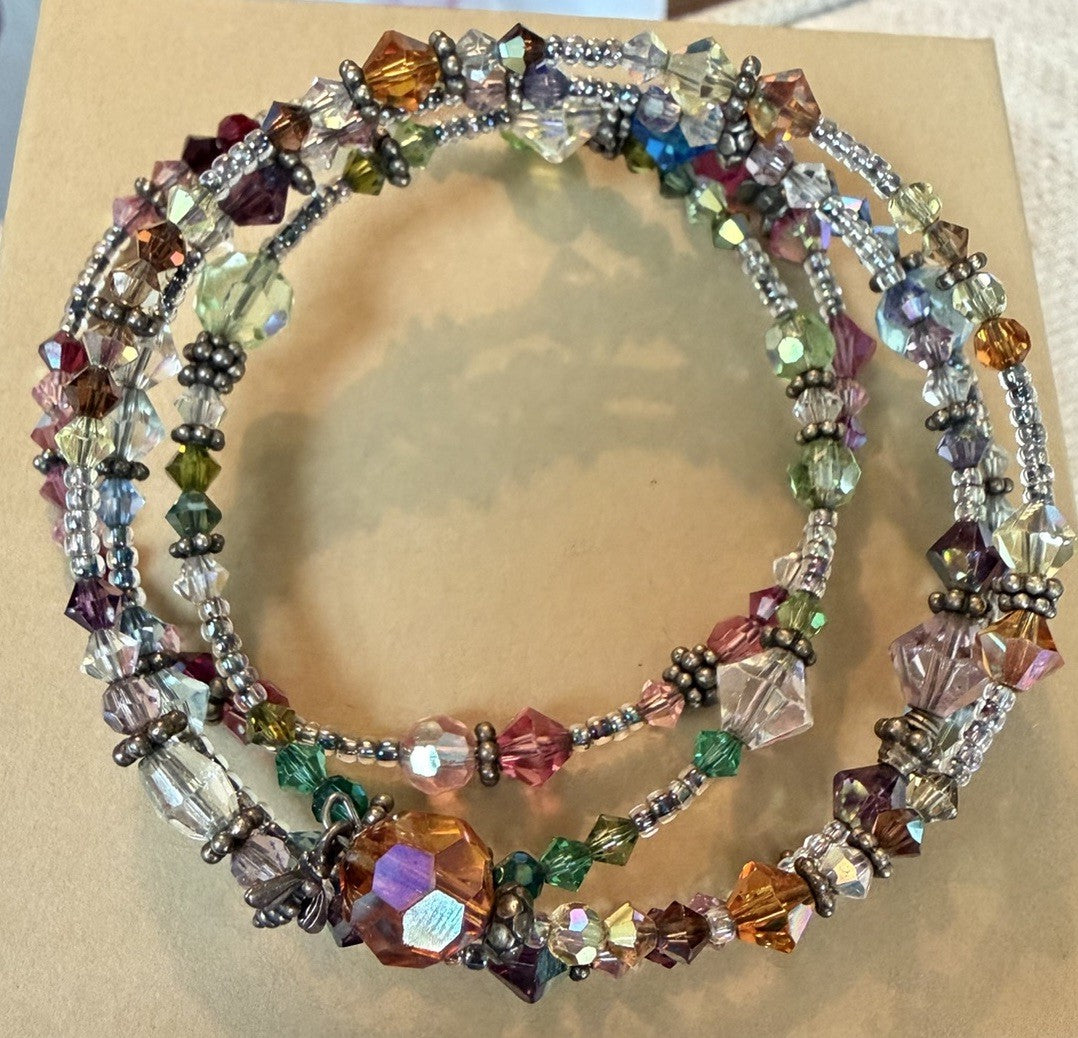 Multicolor Crystal Glass Bicone Beaded Wrap Bracelet No Clasp Stackable