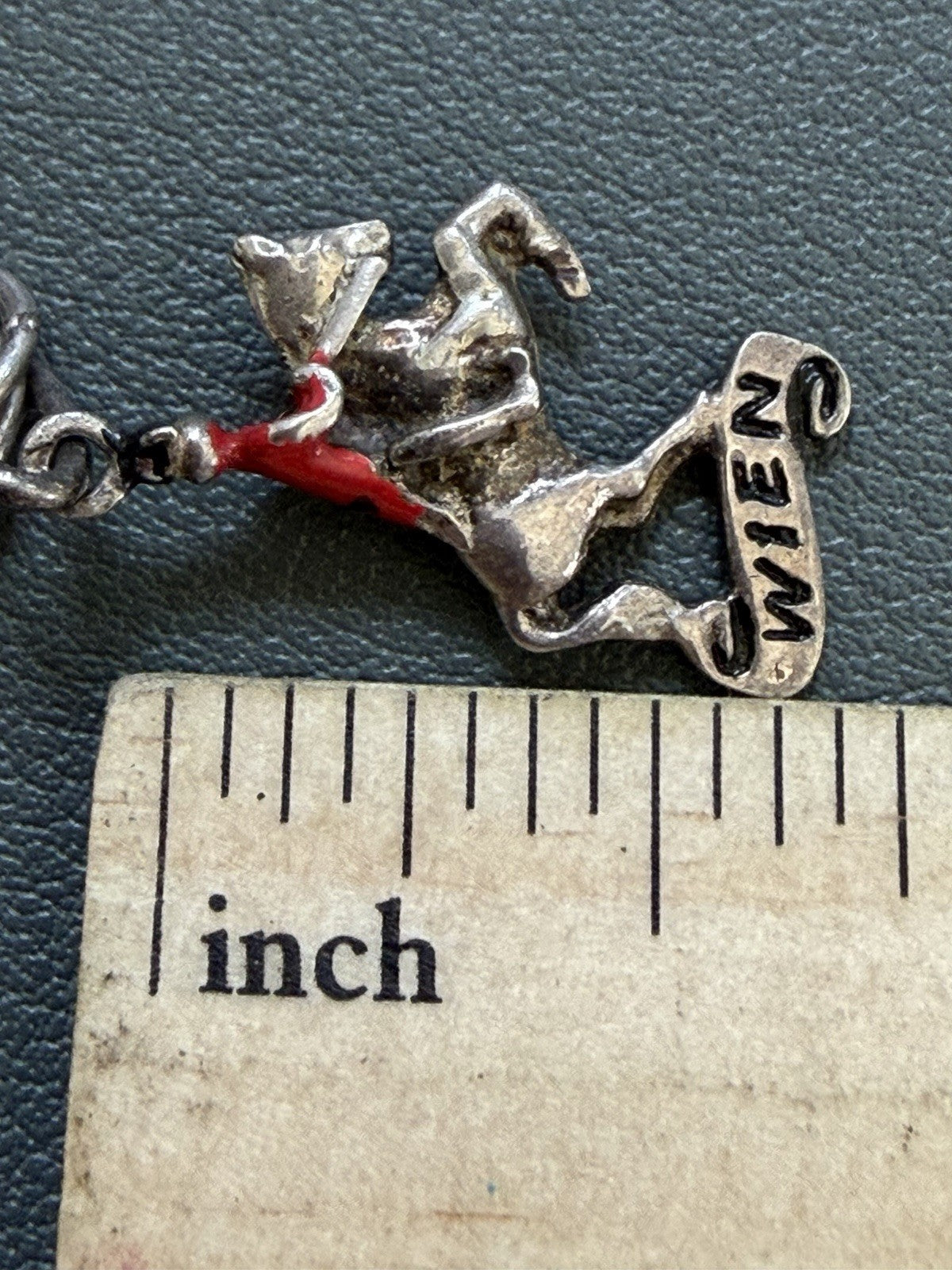 Vintage Sterling Silver 925 Pendant Bracelet Charm Wien Horse Red Enamel Jockey