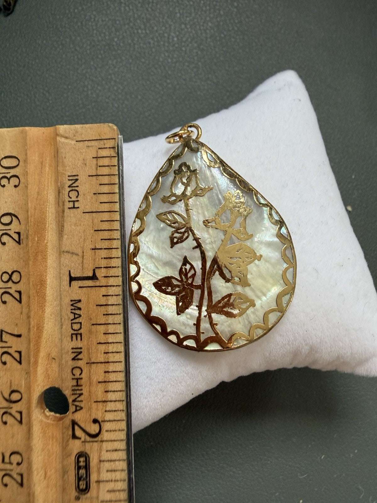 Vintage Abalone Seashell Necklace Pendant Gold Plated Overlay Roses Dipped