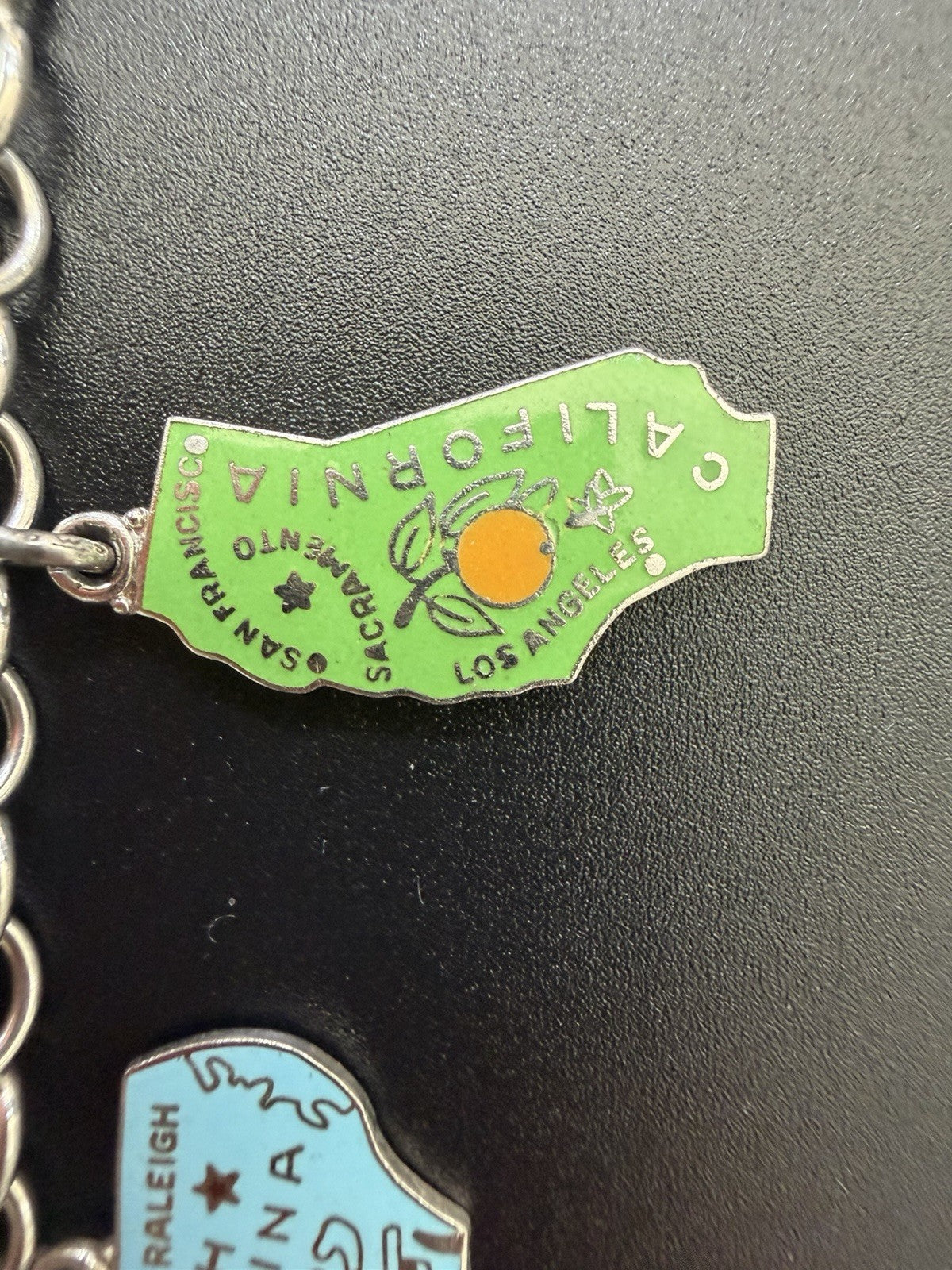 Vintage ELCO Sterling Silver Enamel State Souvenir Charm Bracelet 5 Charms 7.5