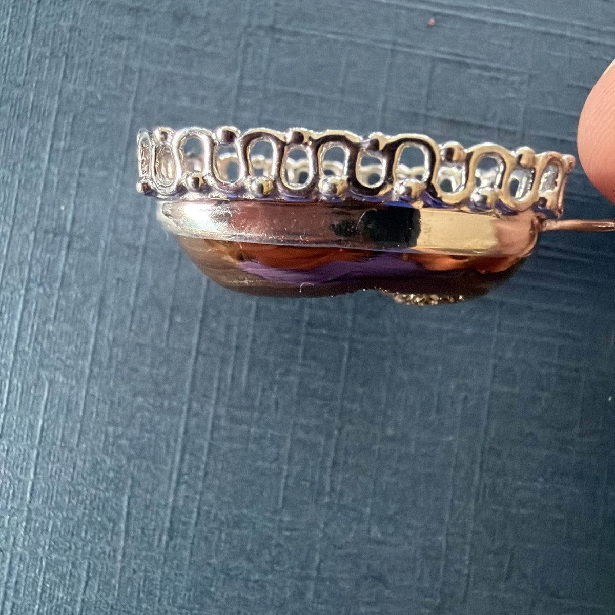 Sterling Silver with a Druzy Goldstone, Hang Length 1-7/8"