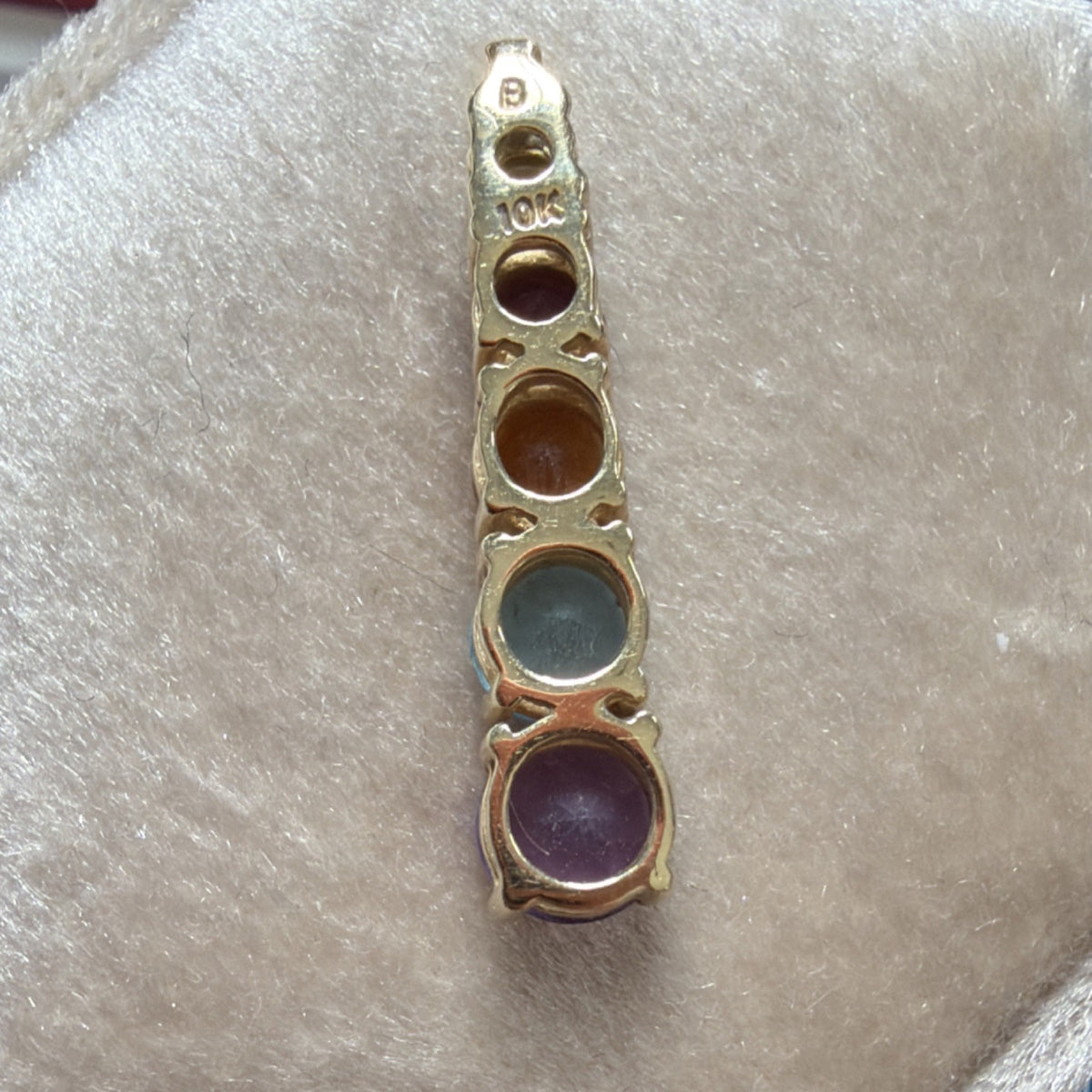 10k Yellow Gold Bar Pendant Multicolor Round Assorted Gemstones Set of 5