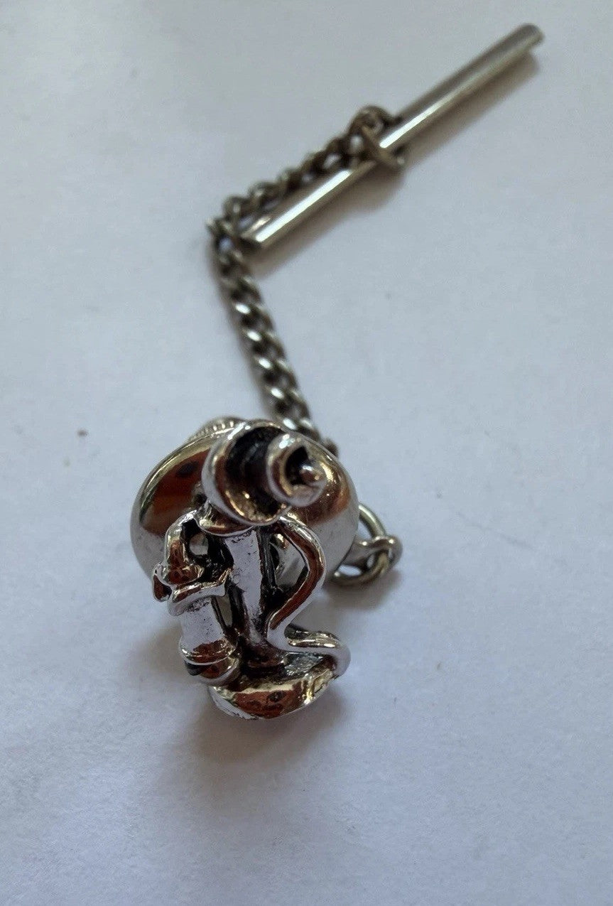Vintage Phone Pin Tie Tack Silver Tone