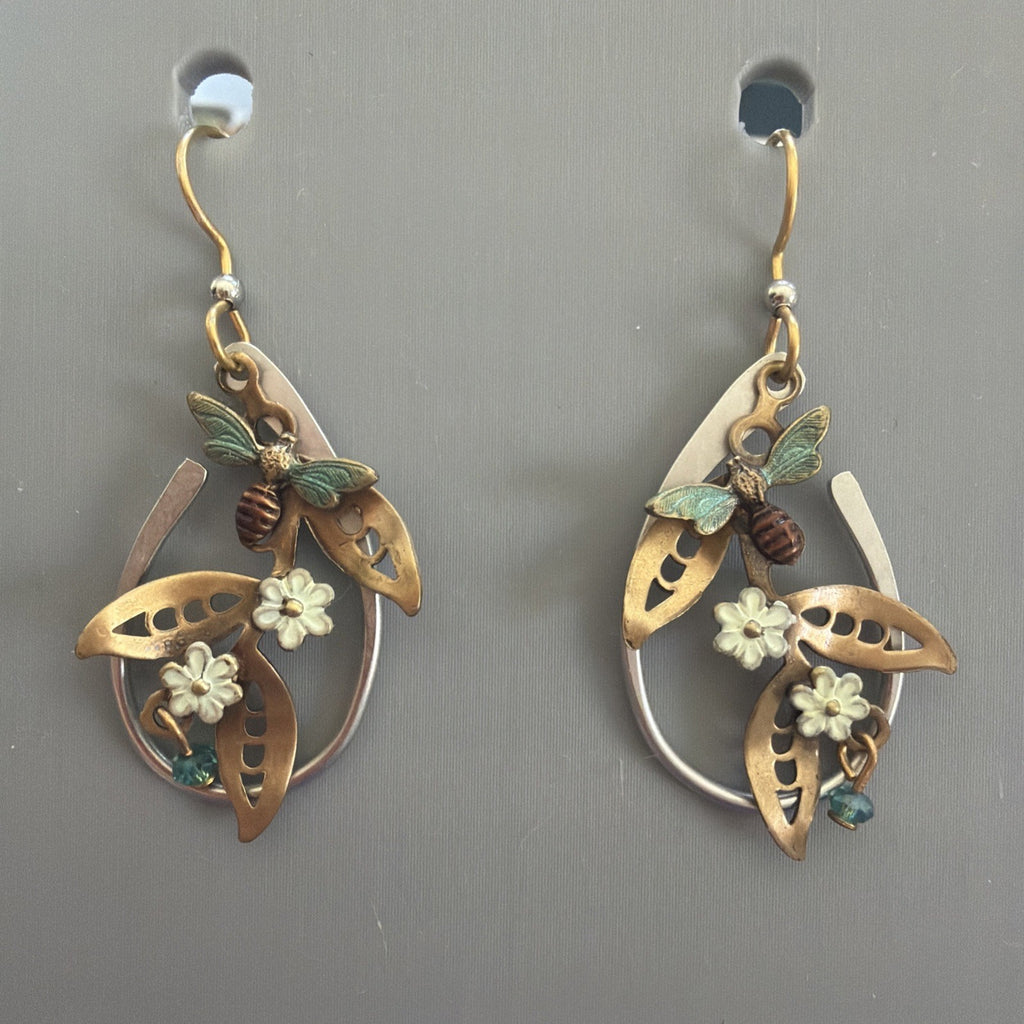 Silver Forest Gold Floral and Bees USA Hand Crafted Hypoallergenic Earrings