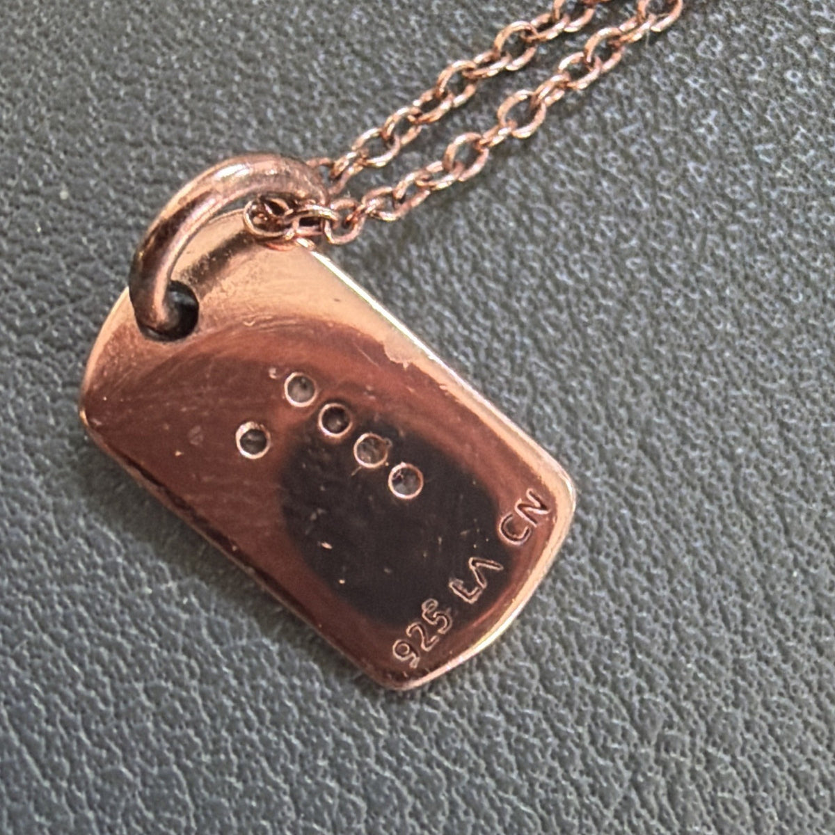 Sterling Silver 925 Rose Gold Letter R CZ mini dog tag style Charm Necklace