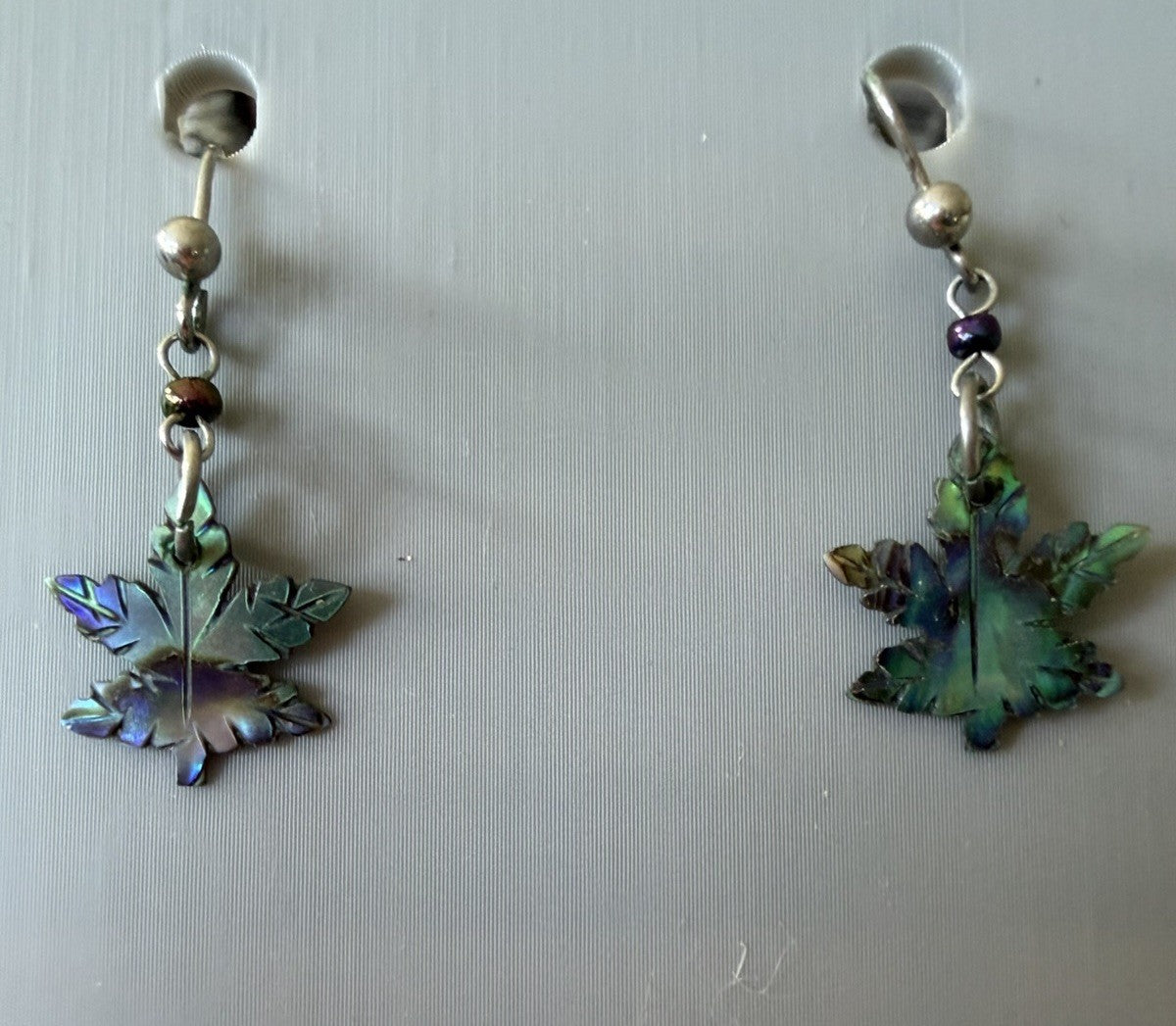 Abalone Maple Leaf Dangle Very Light  Wire Earrings