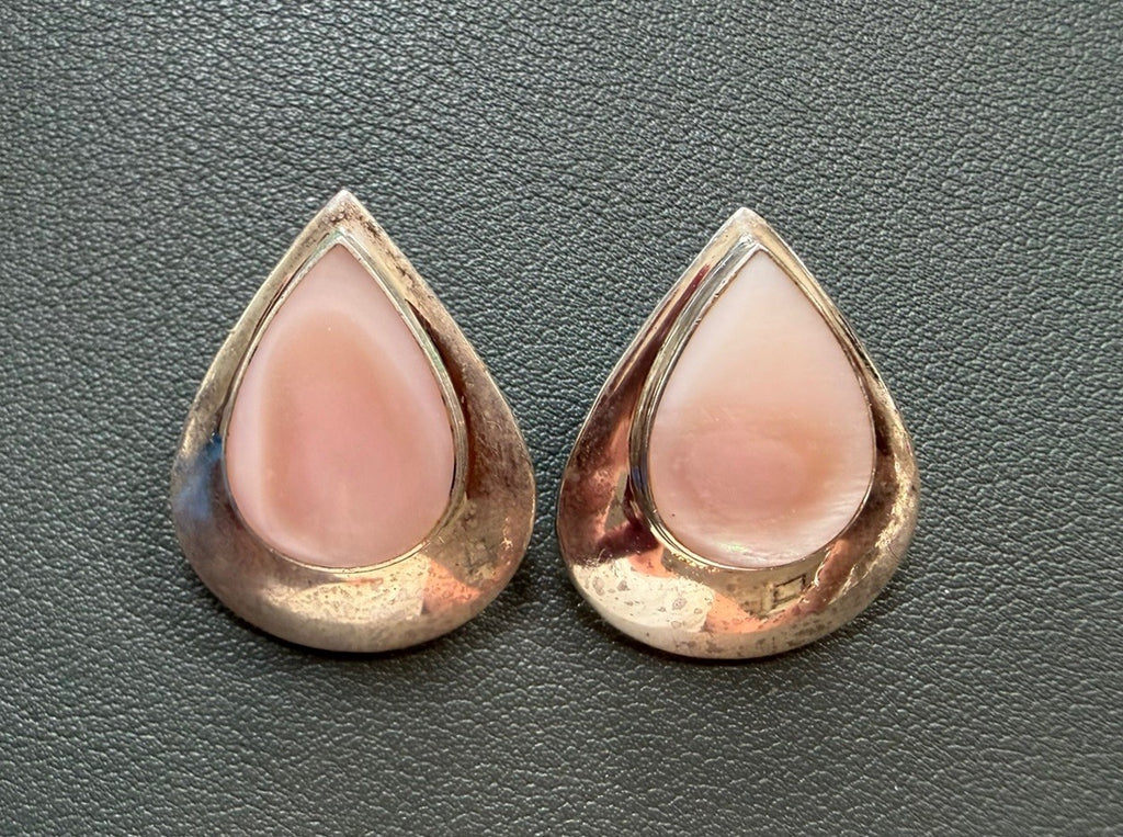 Southwestern Native 925 Sterling Silver Pink MOP Inlay Teardrop Earrings