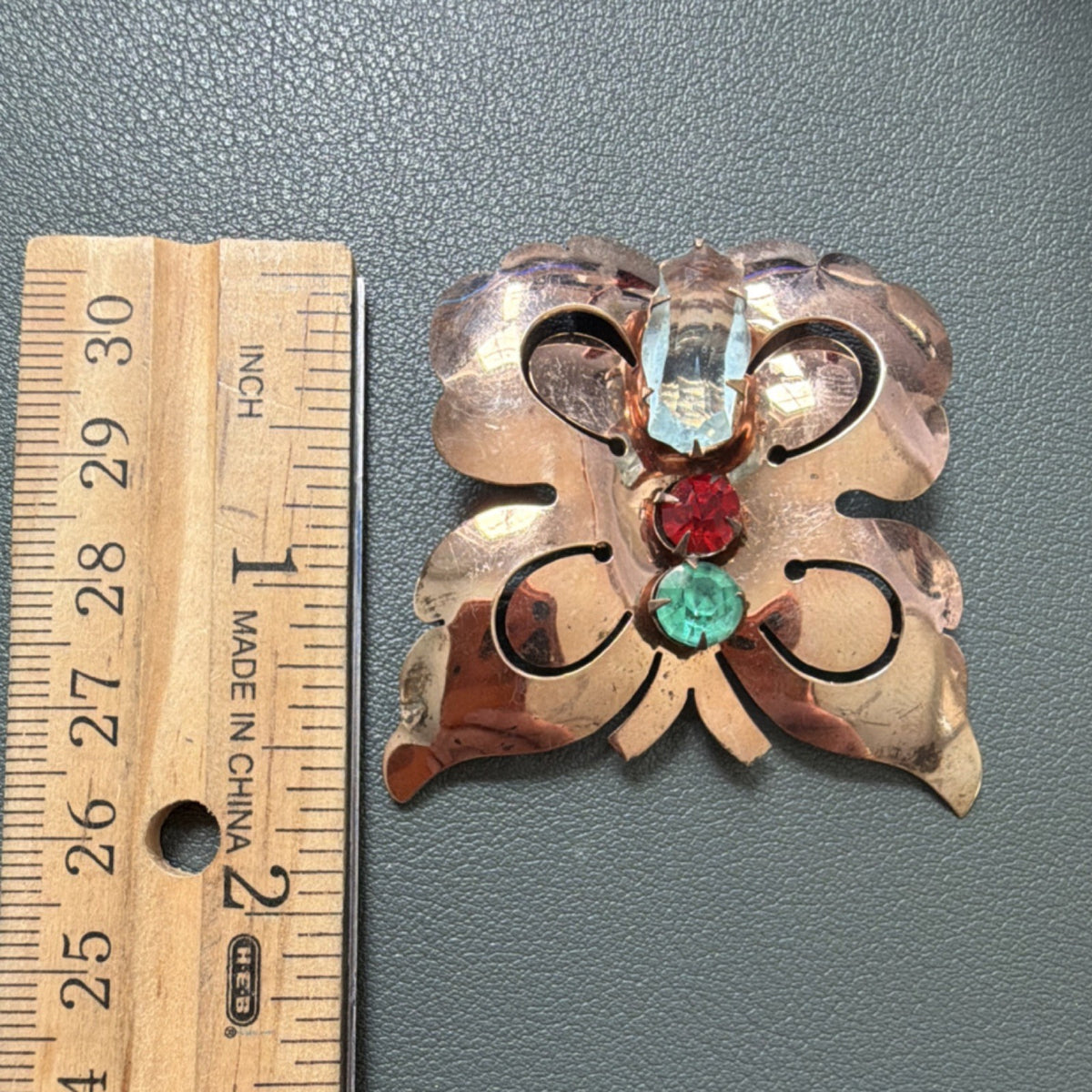 Vintage sterling silver Butterfly Brooch Pin, colored glass stones, 1.75 in