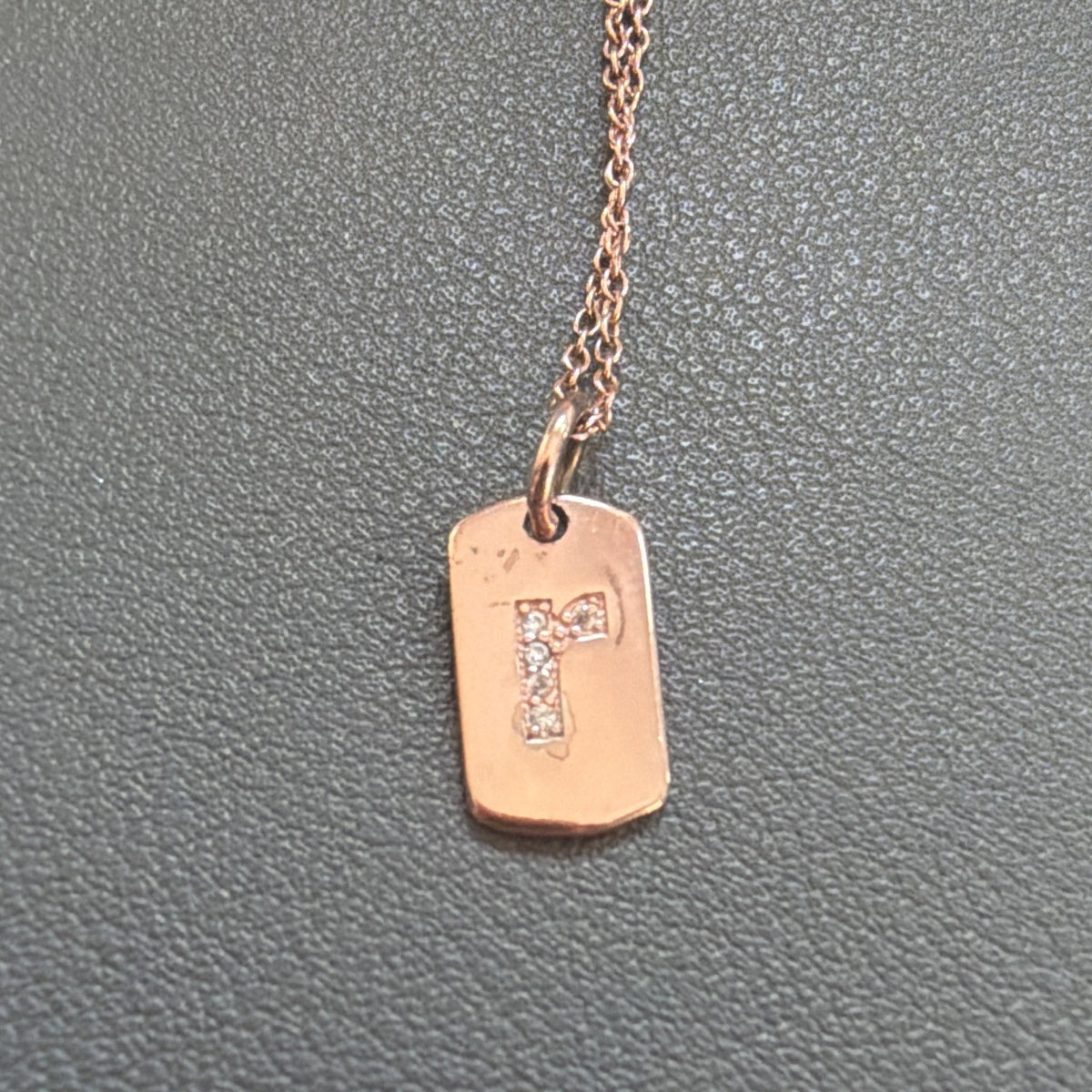 Sterling Silver 925 Rose Gold Letter R CZ mini dog tag style Charm Necklace