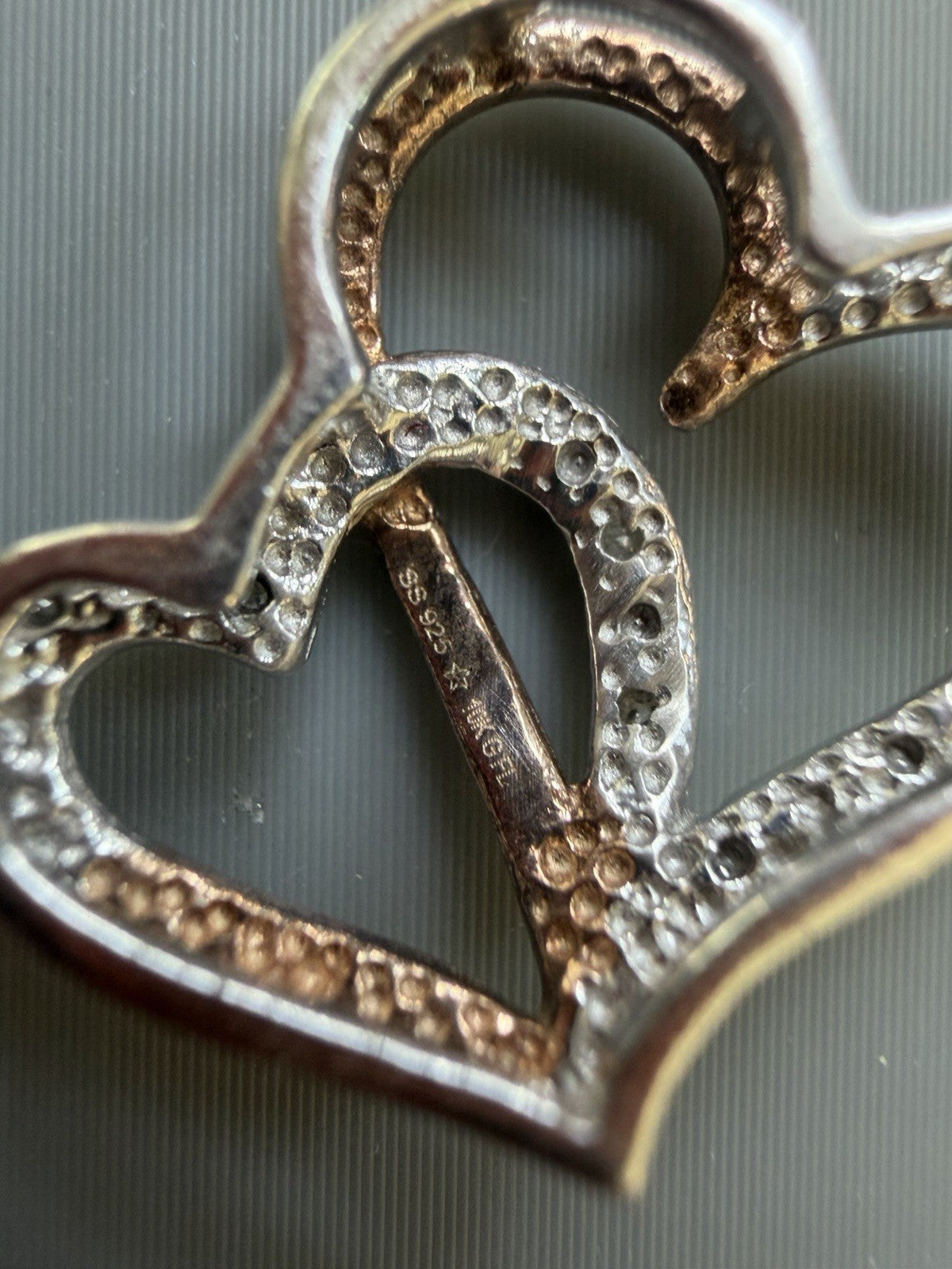 Sterling Silver 925 & 10KGFL  DIAMOND Double Heart Charm Or Pendant