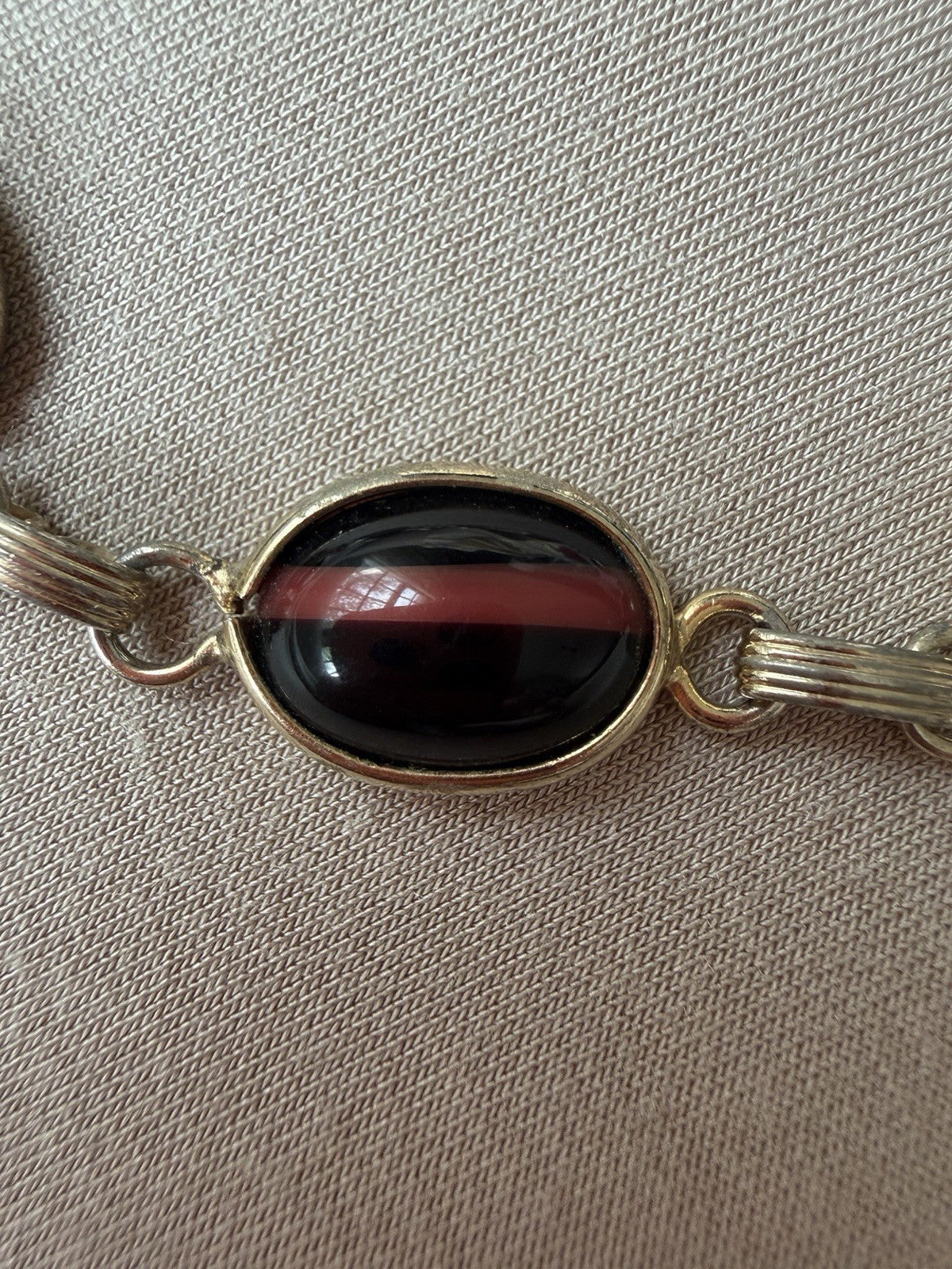 Vintage Bracelet Bezel Set Black & Red Cabochon  Style 1960s