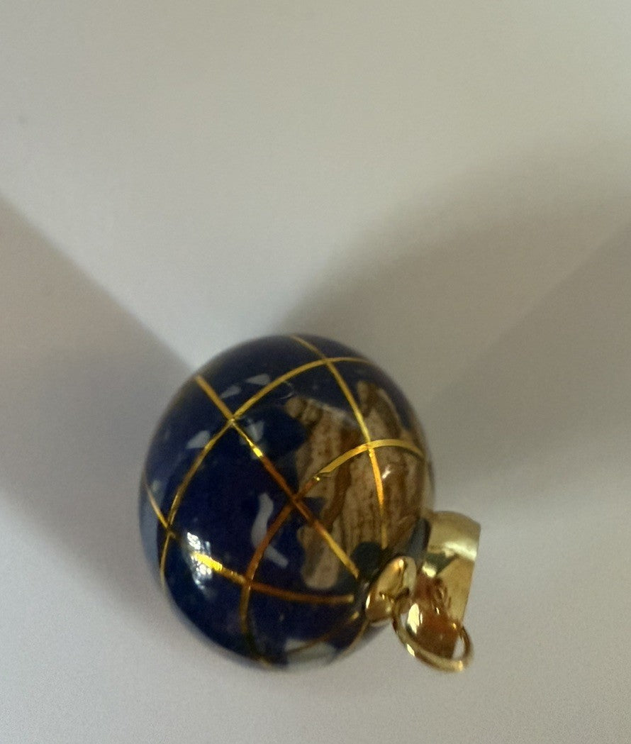 14 Karat Yellow Gold Multi Gemstone Inlay Globe World Pendant Free Shipping