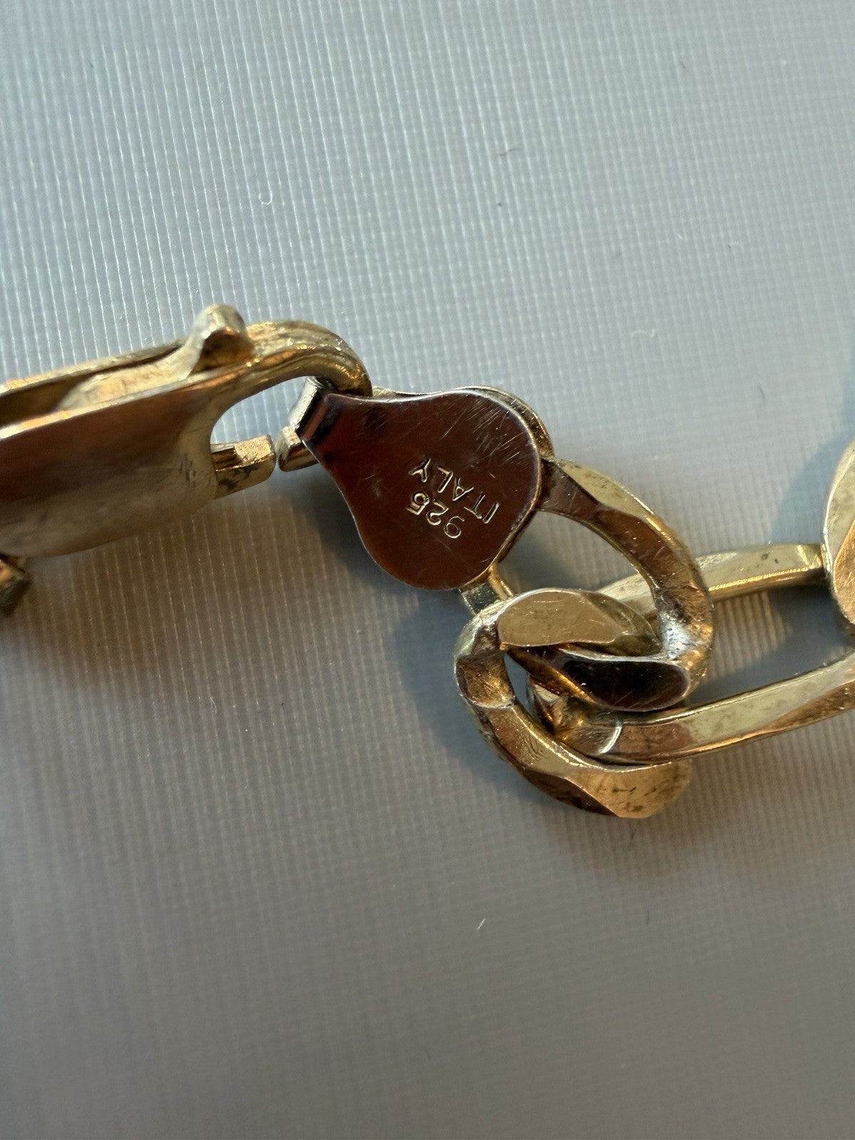 Vintage 8.5inch Vermeil Gold over Sterling 925 Figaro Chain Bracelet Italy 10g