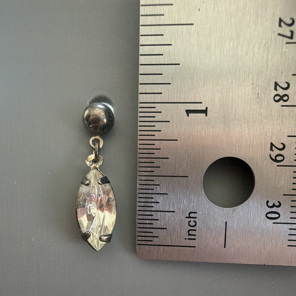 Silver Tone Clear Marquise Crystal Dangle Drop Earrings pierced Back 1in