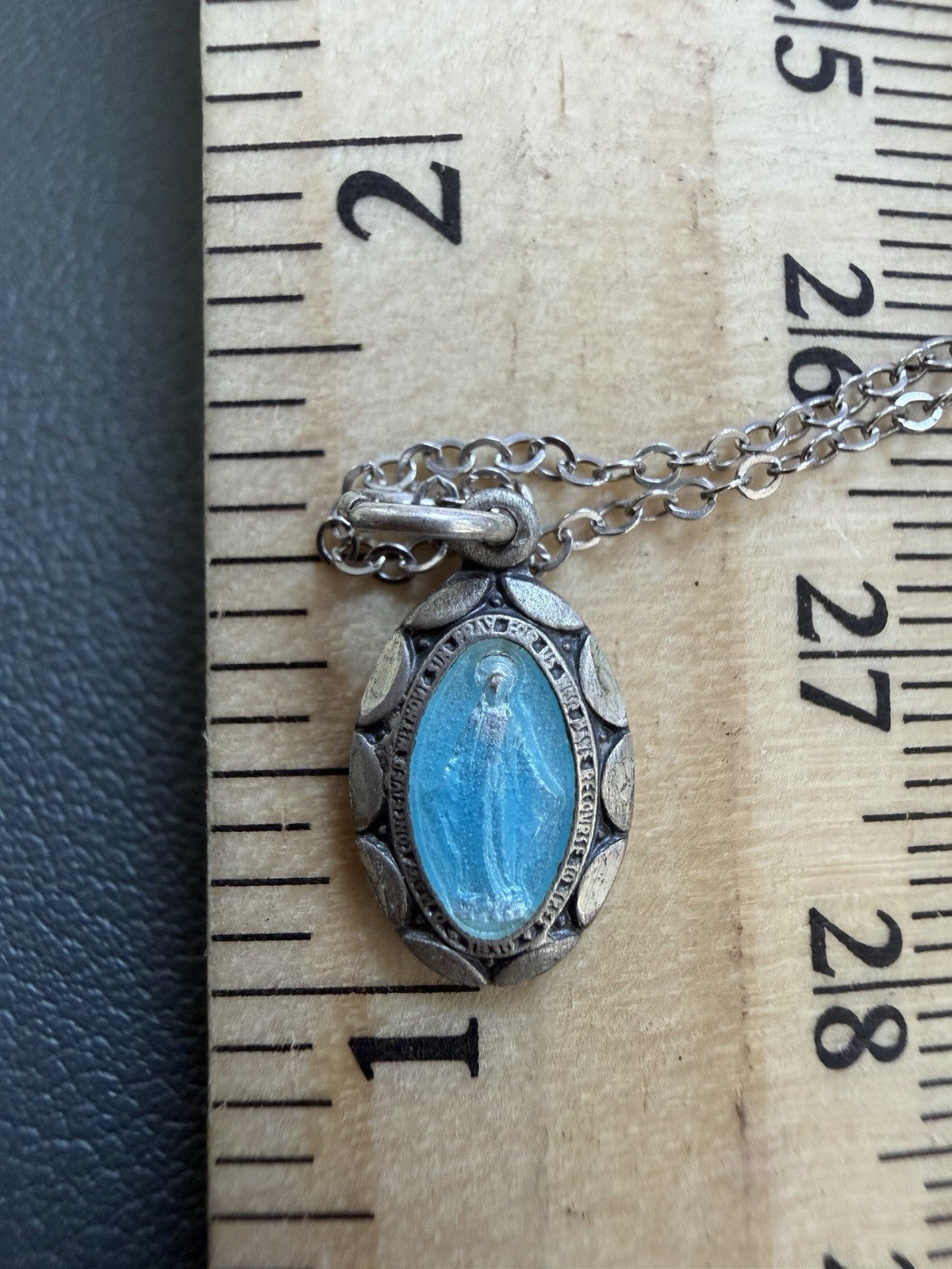 Blue Enameled Mary Sterling Silver Pendant And Sterling 16inch Necklace Chapel