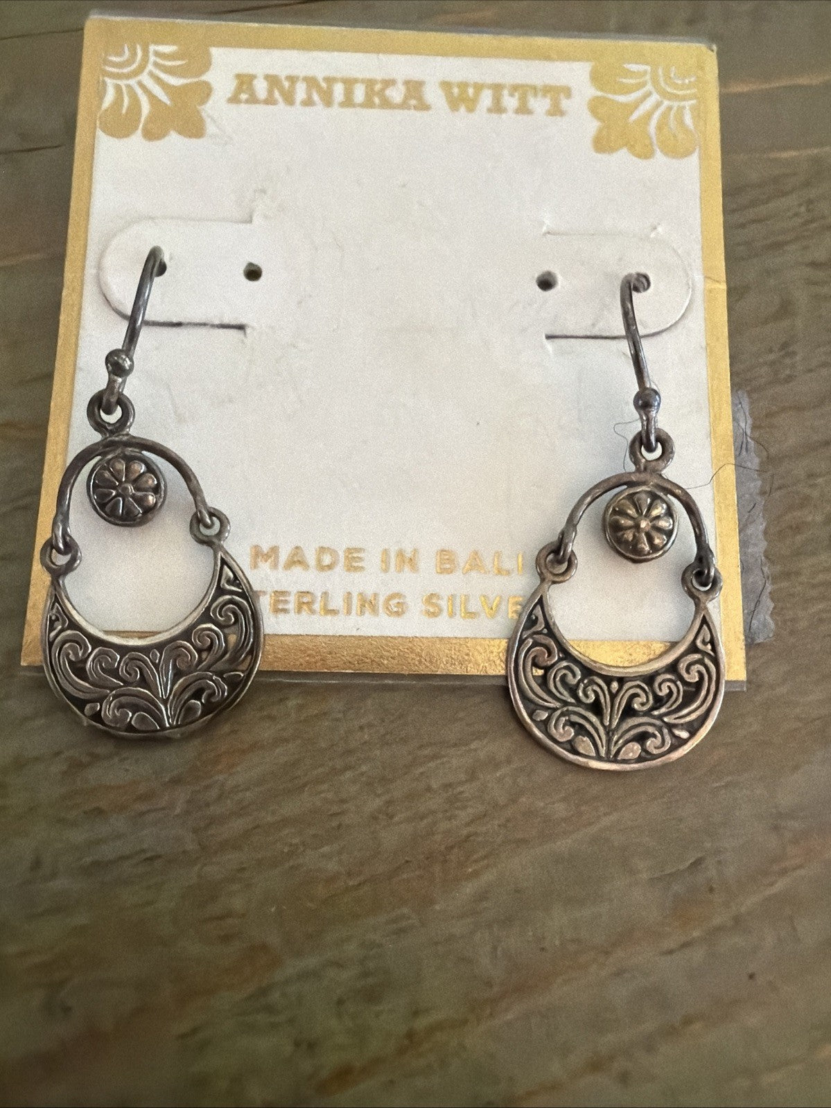 ANNIKA WITT 925 STERLING SILVER Bali Designer Signed Dangle Drop Earrings