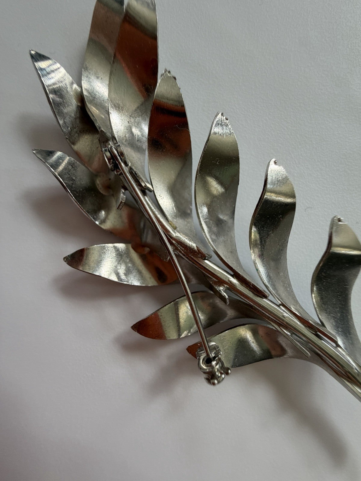 Vintage 60’s Brushed Silver Tone Leaf Brooch Pin