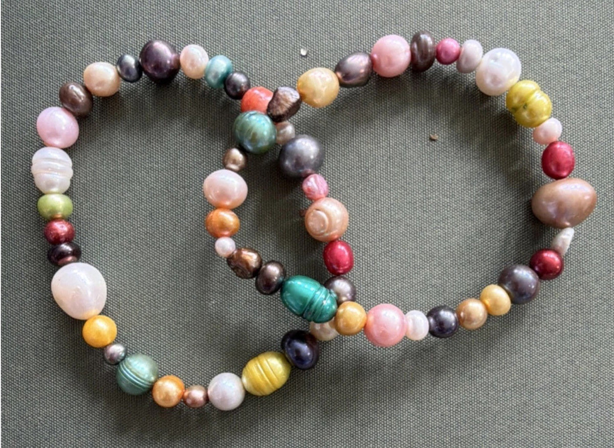 Multicolor Pearl Beaded Stretch Bracelet Set of two that will match everything!