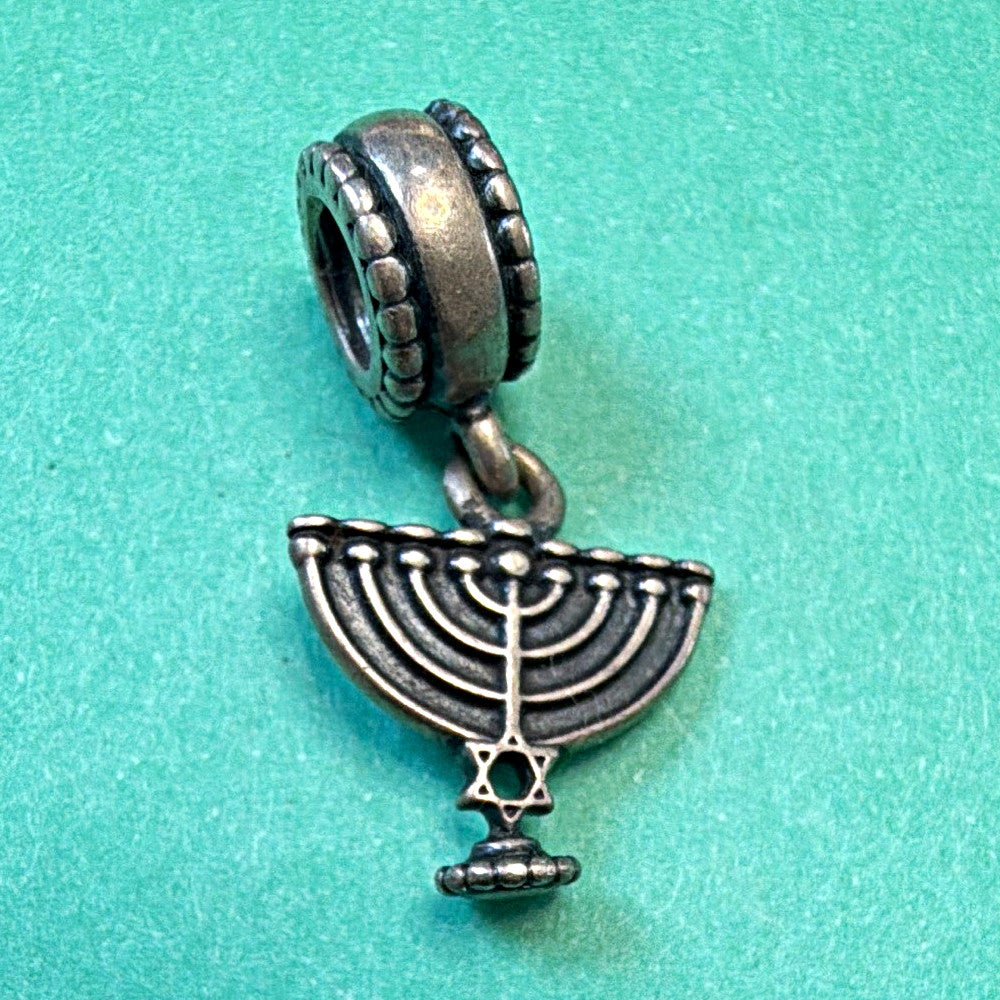 Signed 925 Sterling Silver Menorah Dangle Charm Bead No Stone Religious