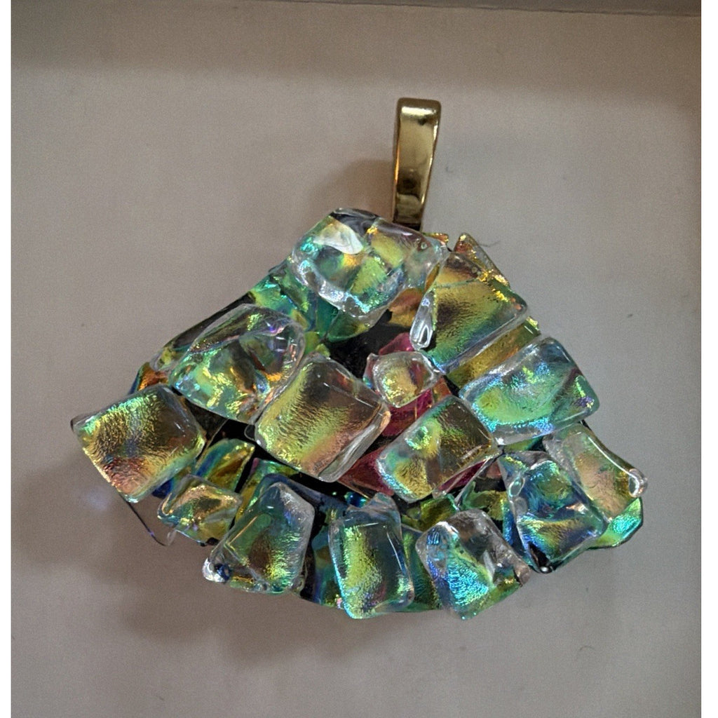 Dichroic Art Glass Mosaic Pendant Multicolor Iridescent Sterling Silver Bail