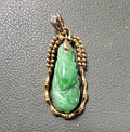 Vintage 14K Yellow Gold Carved Green Jade Teardrop Pendant with Diamond 5.6g