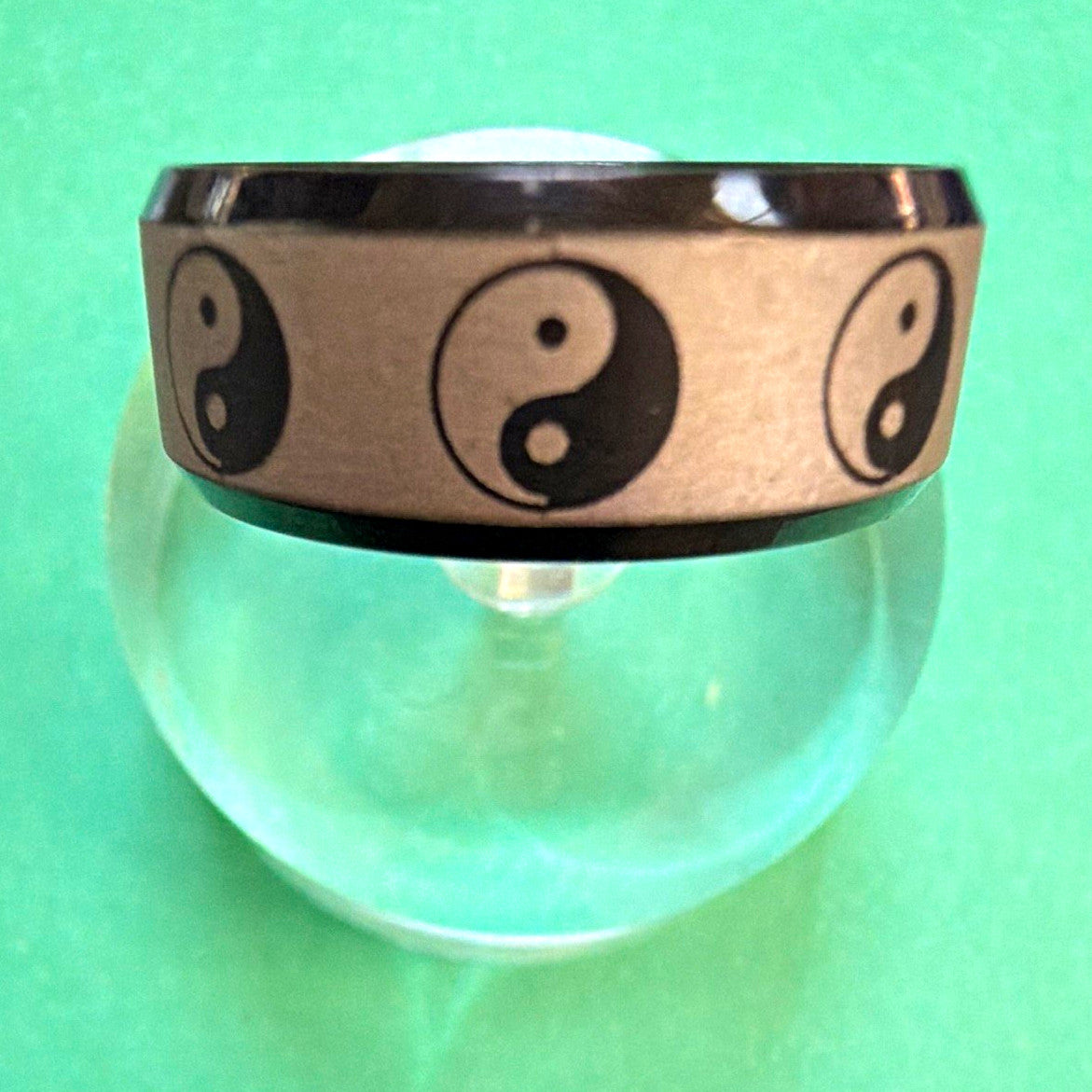 Stainless Steel Black Silver Yin Yang Band Ring Size 8 Signed