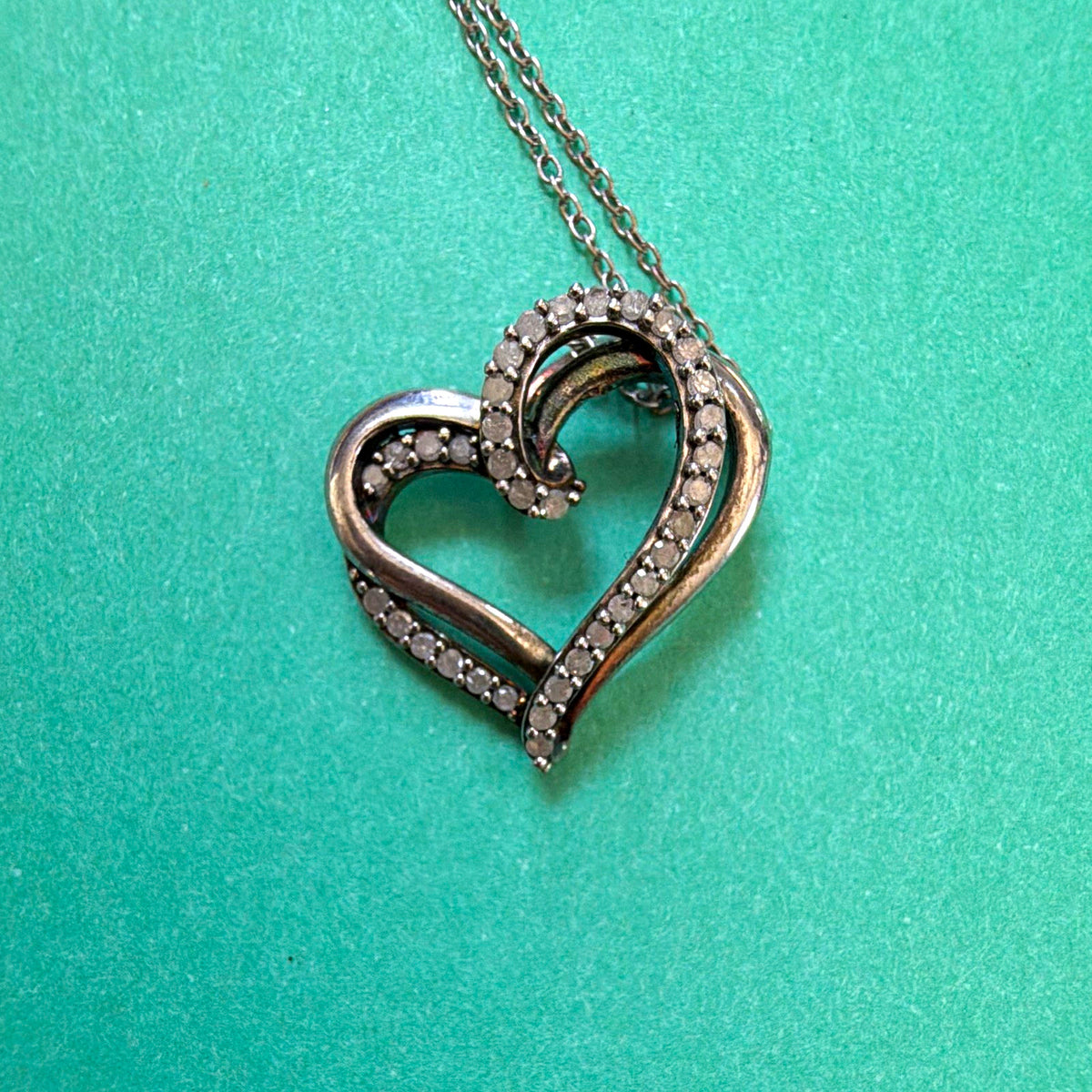 925 Sterling Silver Heart Pendant Necklace 0.25 CTW Round White Diamond 18inch