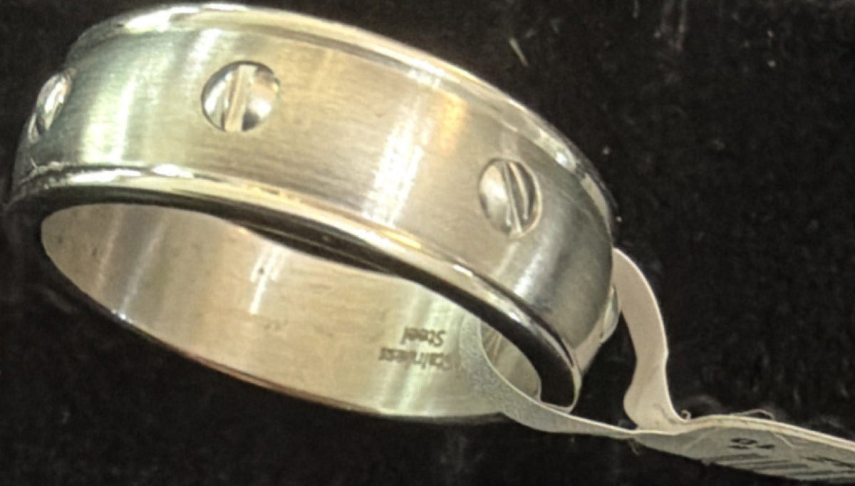 Kohl's Silver Tone Stainless Steel Wide Band Ring Size 10 7mm Modern Style