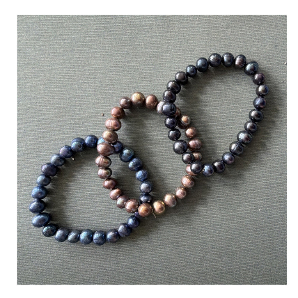3pc Multicolor Pearl stretch Round Bracelets Stackable Bundle Set of 3