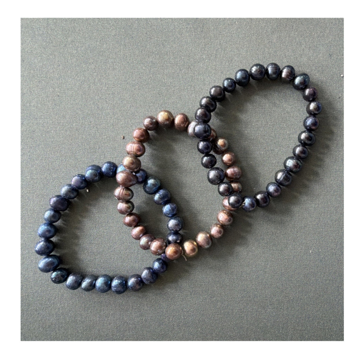 3pc Multicolor Pearl stretch Round Bracelets Stackable Bundle Set of 3