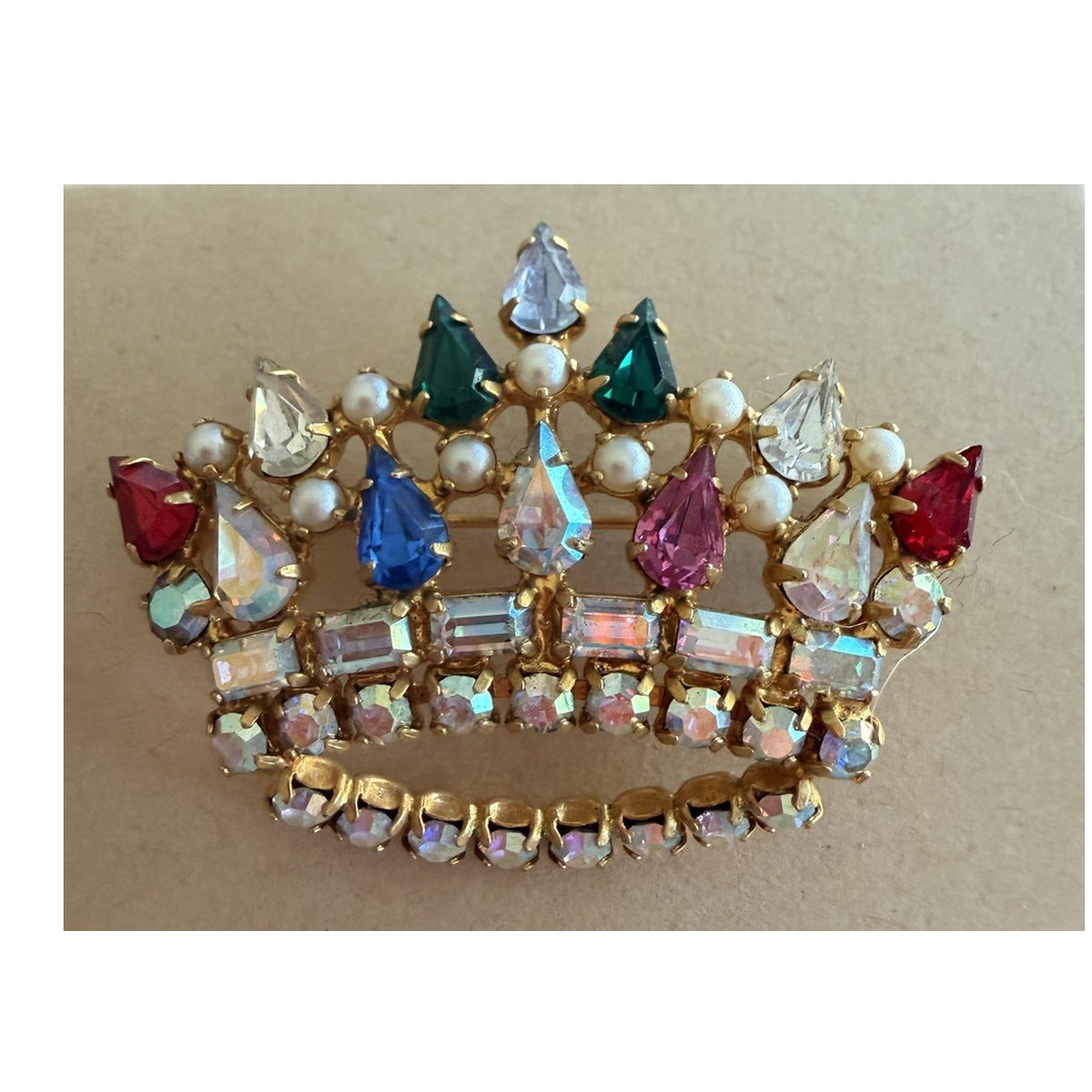 Amazing Vintage B. David Multicolor fruit salad Crown Brooch Gold tone