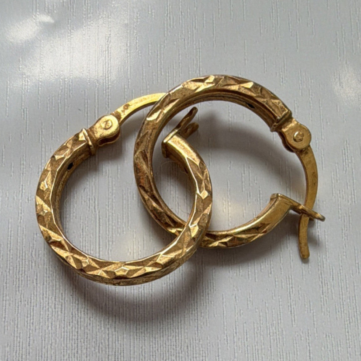 SU Sterling Silver 925 with Gold over, huggie faceted Earrings Hinged Closure