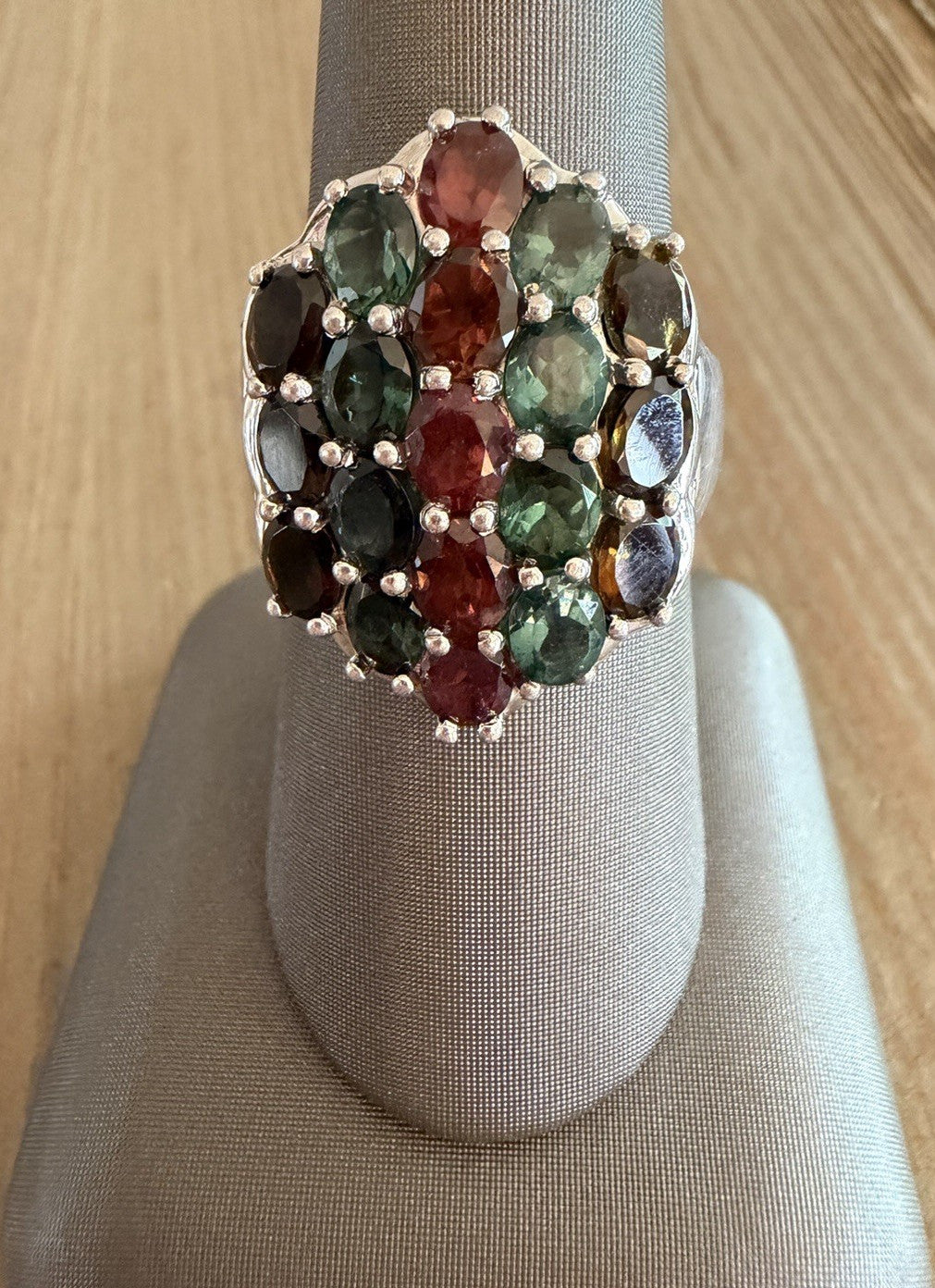 925 Sterling Silver Multi Color Tourmaline Cluster Cocktail Ring QJ Sz 10.75-11