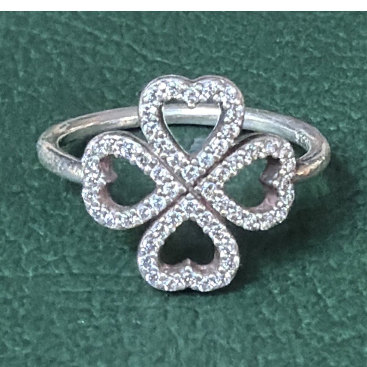 Pandora ALE Sterling Silver 925 Four Hearts Clover CZ Ring Size 4.5 Signed