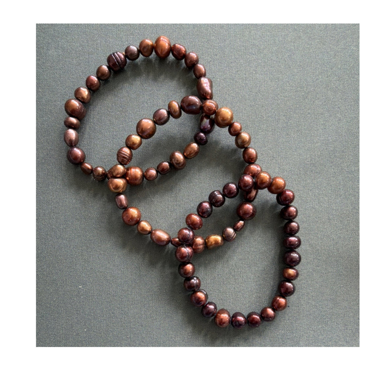 Chocolate/Amber colored Stretch Pearl Bracelet Set of 3 Stackable Round