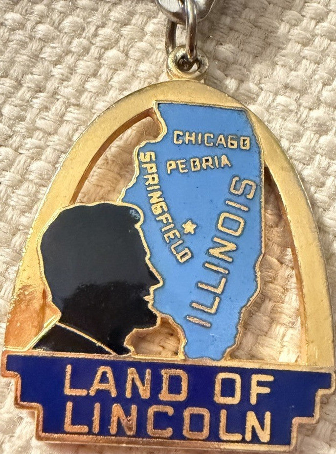 Illinois Land of Lincoln Keychain Pendant Charm Illinois Map