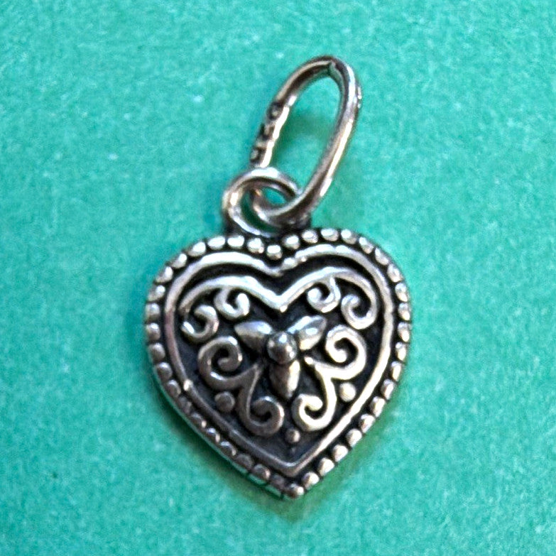 Sterling Silver 925 Mini Engraved Heart Dangle Charm petite Pendant Love