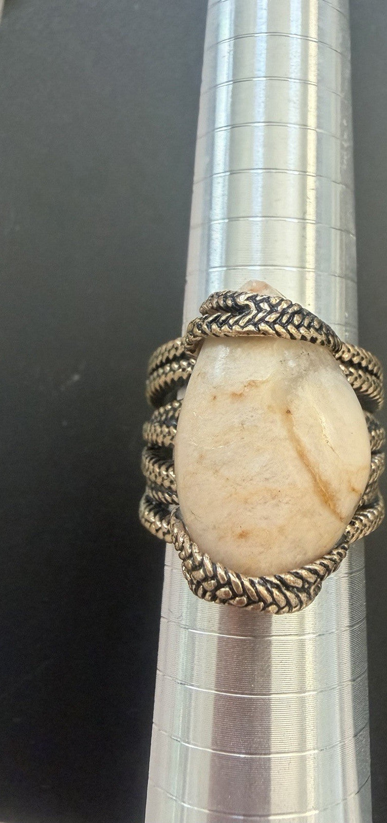 Barse Oval Beige Stone braided band Statement Ring Size 9 Bezel Set