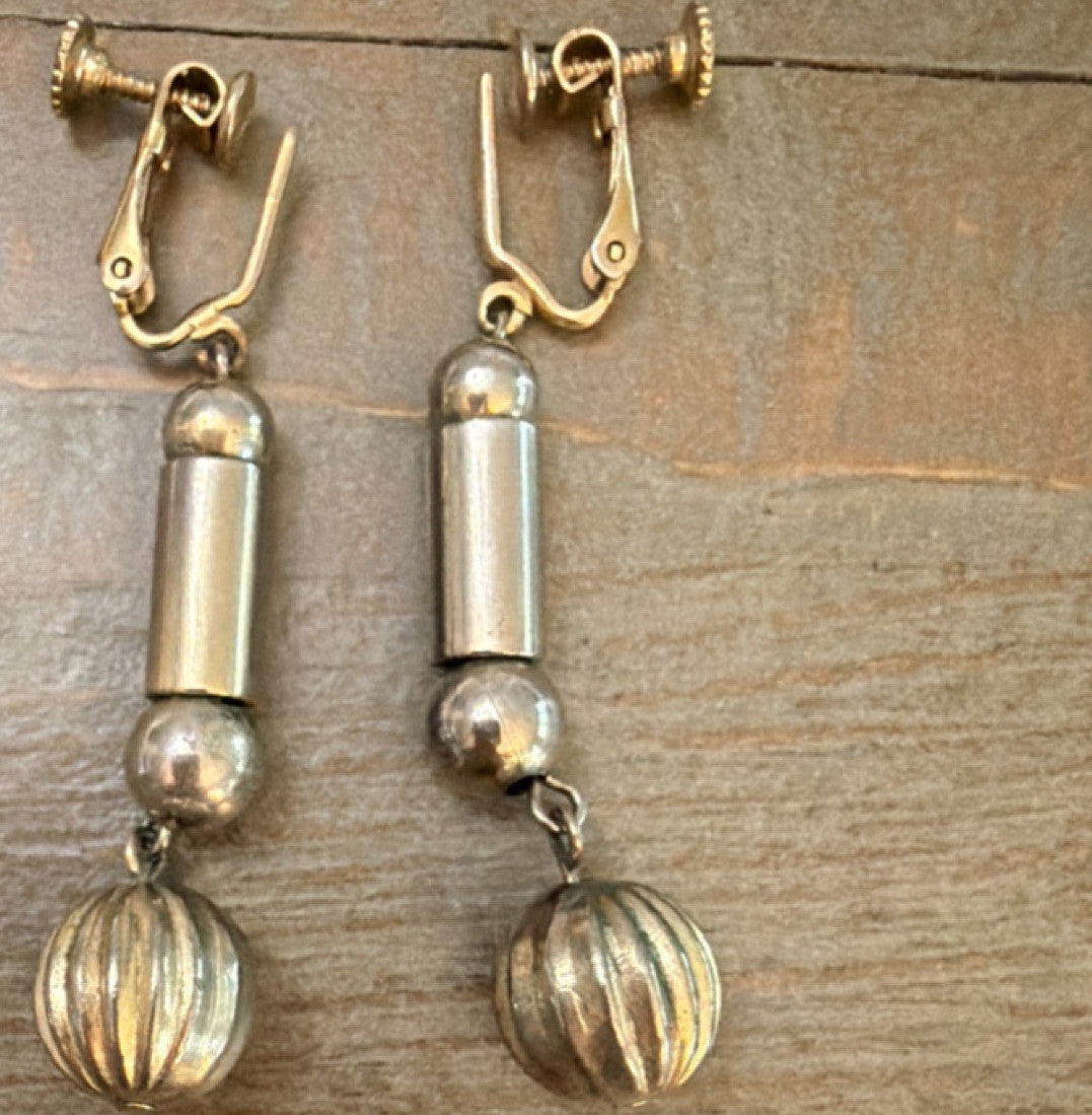 Vintage Screw Back Dangle Drop Sterling  Earrings PAT NO 3176475